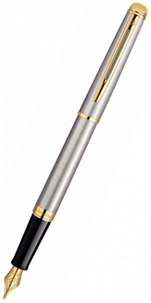 Ручка перьевая WATERMAN Hemisphere (S0920310) Steel GT (F) чернила: синий нержавеющая сталь перо нержавеющая сталь позолота 23К