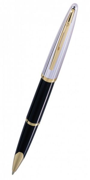 Ручка роллер WATERMAN Carene De Luxe (S0699980) Black Silver GT (F) чернила: черный латунь позолота 23К и посеребрение с гравировкой